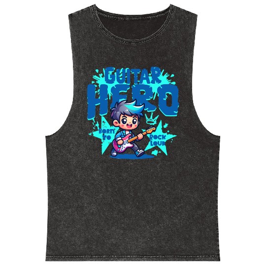 Guitar Hero Kid – Cute Rock Star Cartoon Mineral Wash Tank Tops | Bor