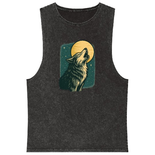 Lone wolf howl at the moon Mineral Wash Tank Tops