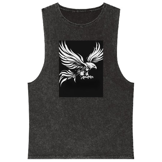 White Tribal Eagle Art Design" Mineral Wash Tank Tops