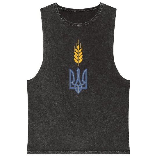Ukraine Trident Wheat Symbol Ukrainian Heritage Mineral Wash Tank Tops