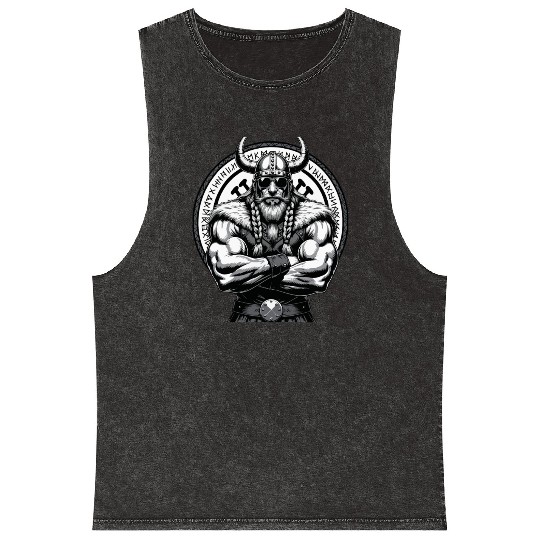 Viking Warrior Man Odin Thor Norman Walhalla Mineral Wash Tank Tops