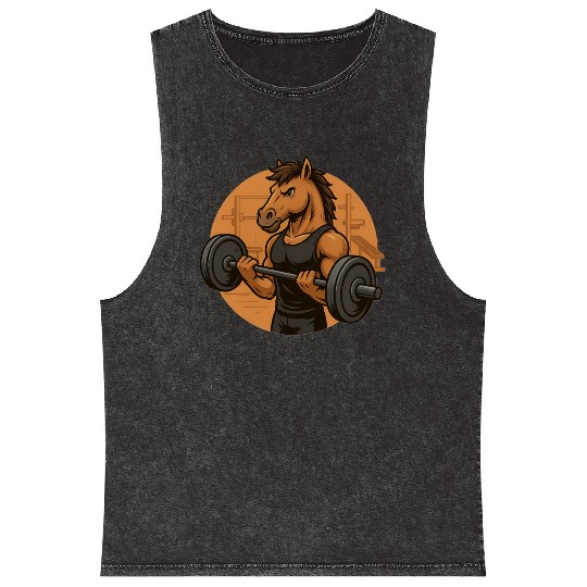 Horsepower Gains – Muscular Gym Horsa Design Mineral Wash Tank Tops