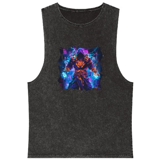 Bright Magician With Energy Aura In Neon Colors Mineral Wash Tank Tops