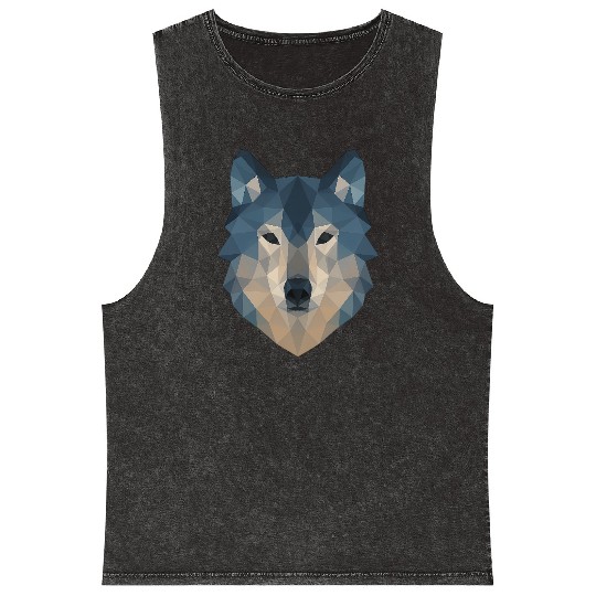 Geometric Wolf Face – Bold Abstract Wild Animal Ar Mineral Wash Tank Tops