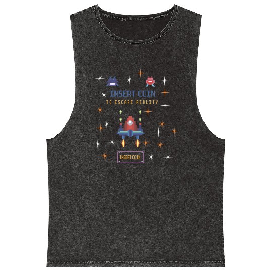 Retro Gamer Mineral Wash Tank Tops - Insert Coin to Escape Reality