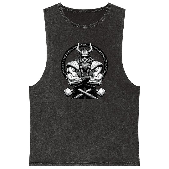 Viking Warrior Man Odin Thor Norman Walhalla Mineral Wash Tank Tops