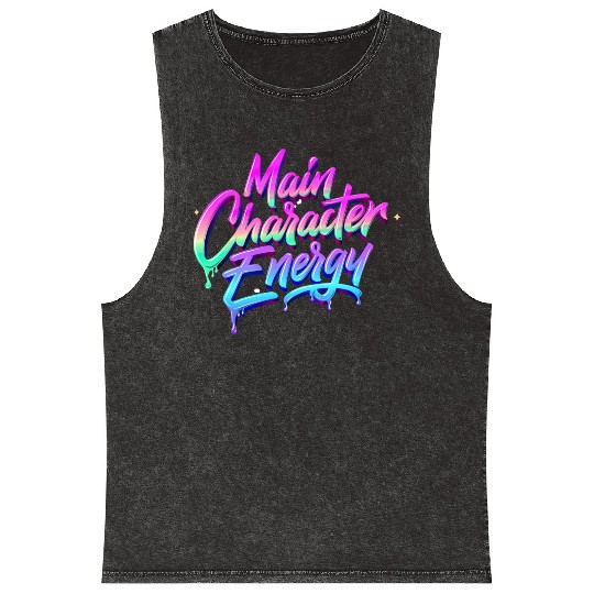 Main Character Energy - Bold & Vibrant Statement Mineral Wash Tank Tops