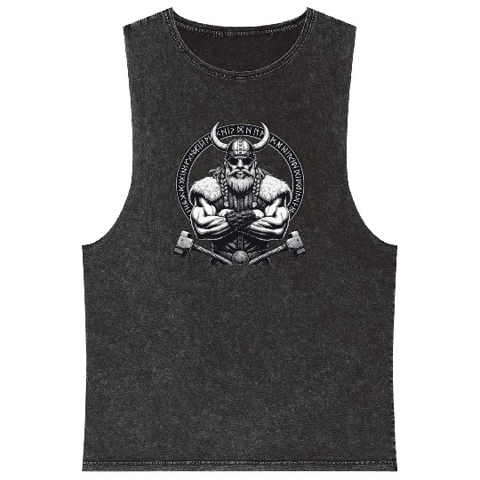Viking Warrior Man Odin Thor Norman Walhalla Mineral Wash Tank Tops