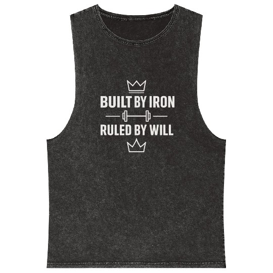 Built by iron gym motivation quote with white text Mineral Wash Tank Tops