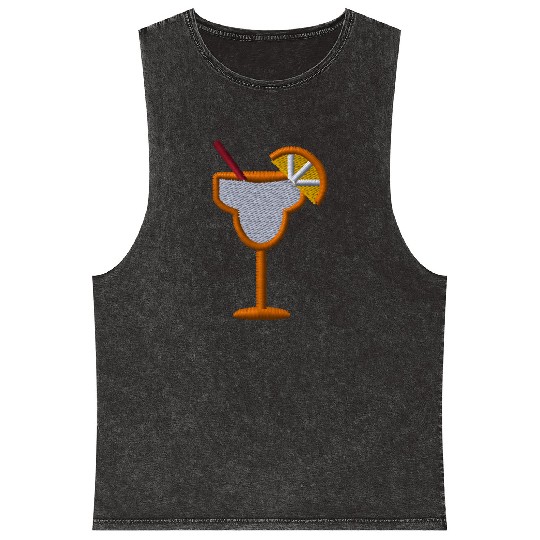 Cocktail orange embroidered Mineral Wash Tank Tops
