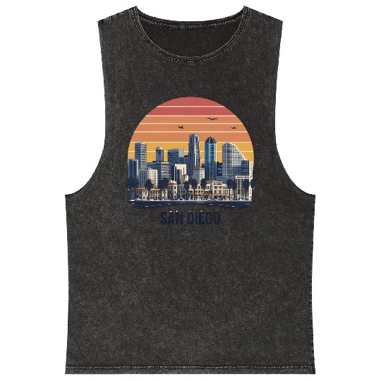 San Diego California Skyline–Modern Cityscape Art Mineral Wash Tank Tops
