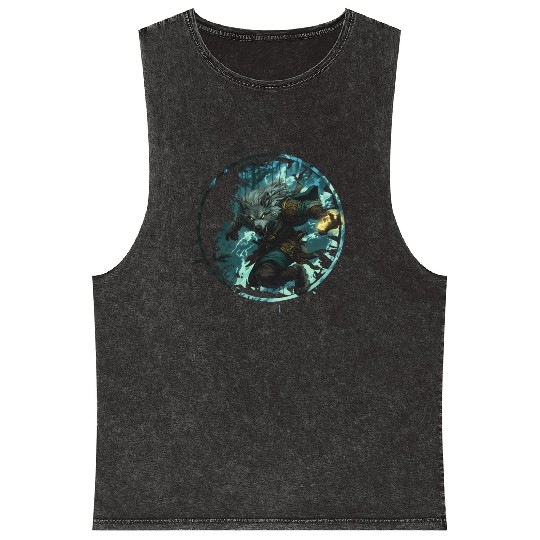 Mystical Werewolf With Magic In The Dark Forest Mineral Wash Tank Tops