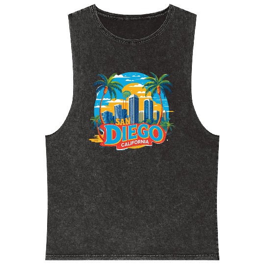 San Diego California Skyline–Modern Cityscape Art Mineral Wash Tank Tops