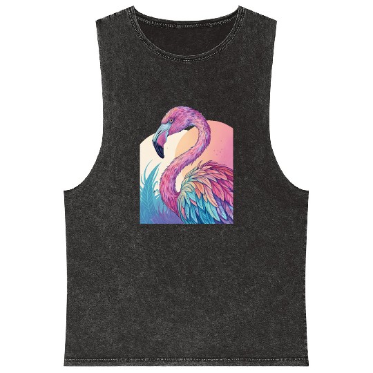 Psychedelic Flamingo Mineral Wash Tank Tops