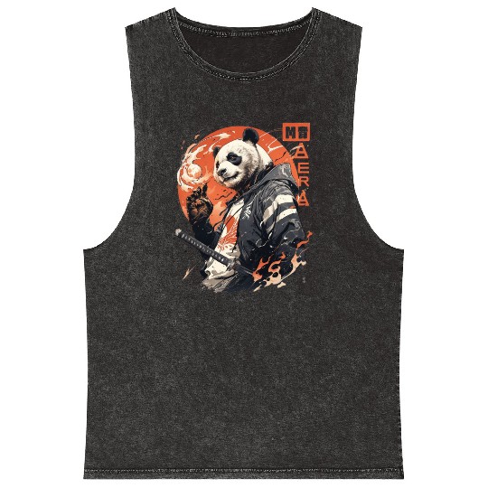 Samurai Panda Warrior – Urban Anime Street Style Mineral Wash Tank Tops