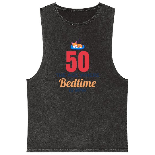 50th Birthday Bedtime 9PM Corgi Funny Mineral Wash Tank Tops