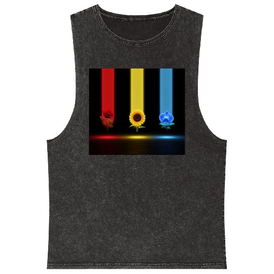 Three Glowing Blooms: Rose, Sunflower, and Orchid Mineral Wash Tank Tops