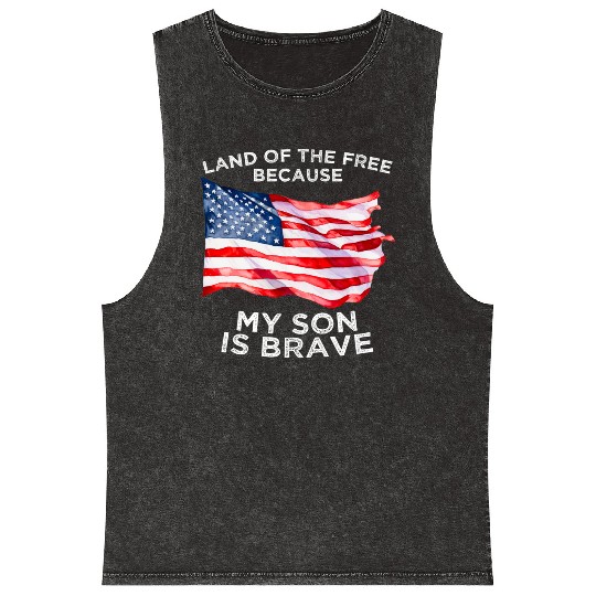 Land of the free because my son is brave USA Mineral Wash Tank Tops