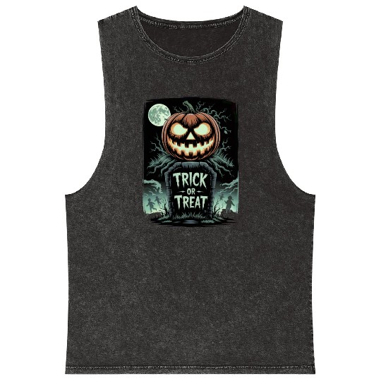 Halloween Horror Scary Thriller Trick Or Treat Mineral Wash Tank Tops
