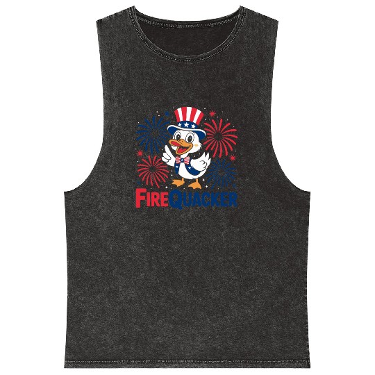 Womens Duck Firequacker Patriotic Fourth of July I Mineral Wash Tank Tops