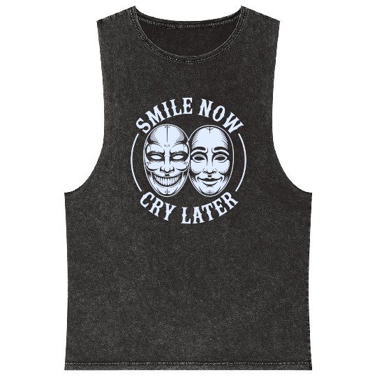 Smile Now Cry Later Ink Mineral Wash Tank Tops