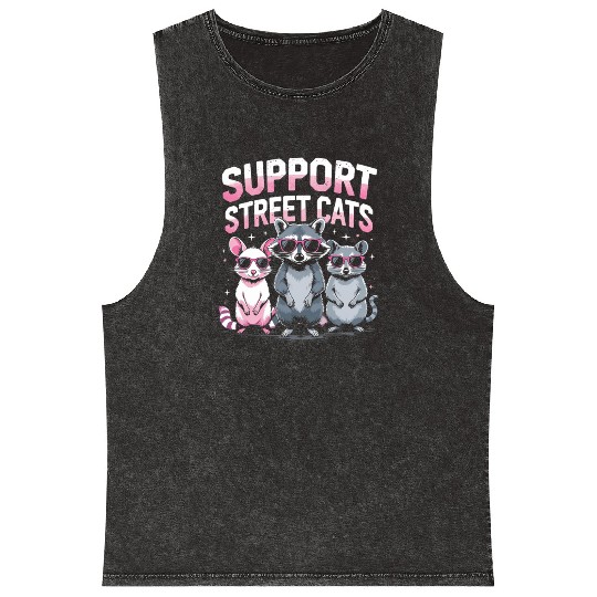 Support Local Street Cats Opossum Raccoon Mineral Wash Tank Tops