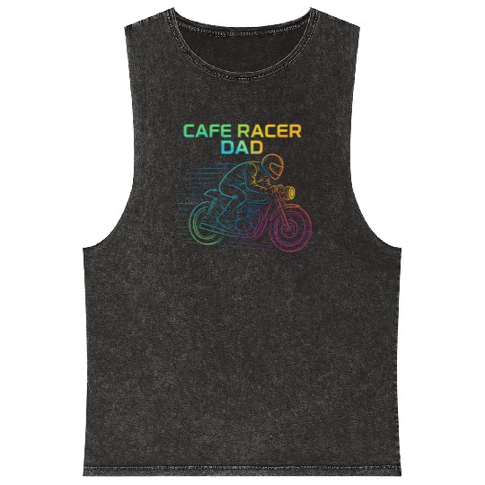 Cafe Racer Dad Vintage Motorcycle Line Art Biker Mineral Wash Tank Tops