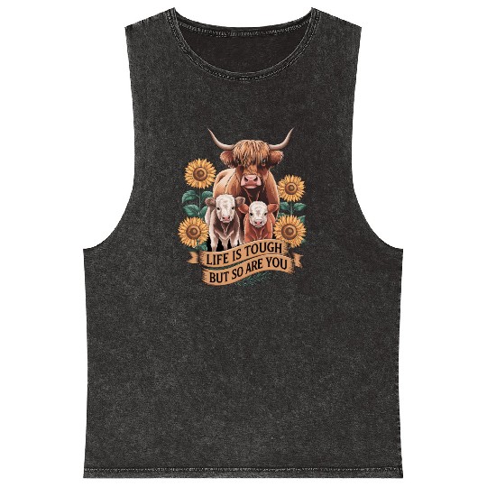Highland Cow LIFE IS TOUGH Mineral Wash Tank Tops