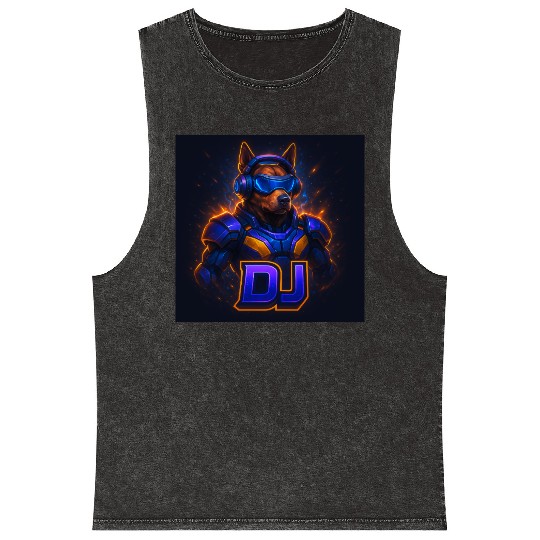 "Cyberpunk DJ Dog | Futuristic Style with a Doggy2 Mineral Wash Tank Tops