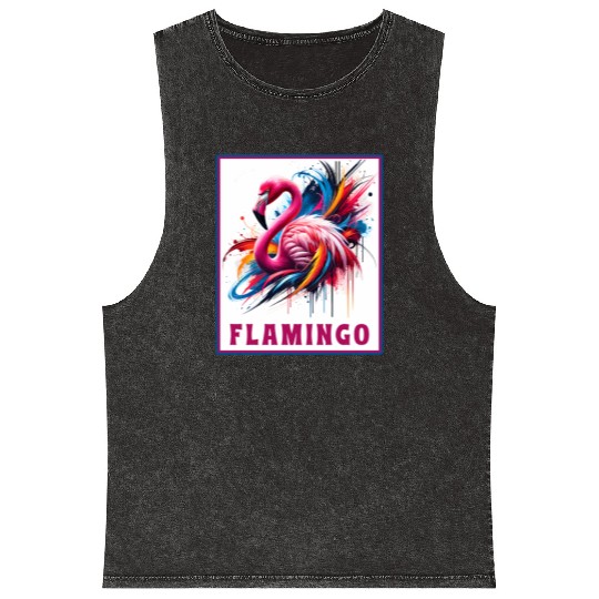 Graffiti Flamingo Explosion Mineral Wash Tank Tops