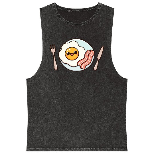 Whimsical Sunny Side Fried Egg Design Mineral Wash Tank Tops