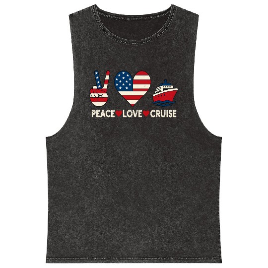 Peace Love Cruise USA Vacation Vibes Mineral Wash Tank Tops
