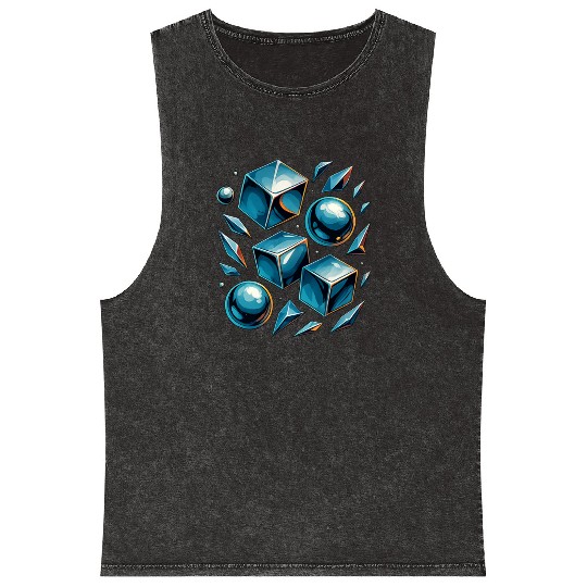 Chrome Geometry 3D – Floating Cubes, Spheres Mineral Wash Tank Tops