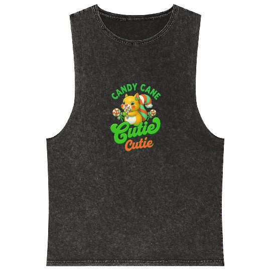 Candy Cane Cutie – Sweet Squirrel Holiday Design Mineral Wash Tank Tops