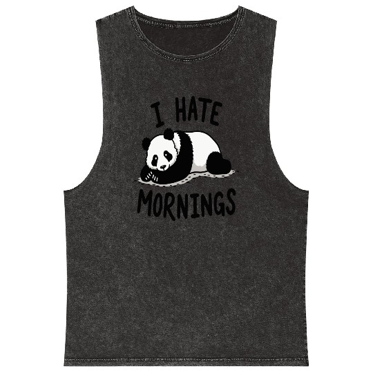 Panda I Hate Mornings Saying Mineral Wash Tank Tops