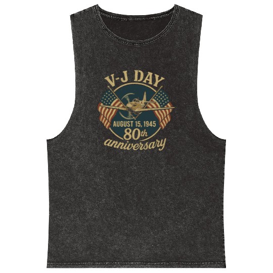V-J Day 80th Anniversary August 15 1945 Patriotic Mineral Wash Tank Tops