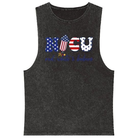 NICU Patriotic Red White Babies Mineral Wash Tank Tops