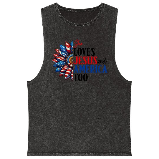 She Loves Jesus and America Too 4th of July Mineral Wash Tank Tops