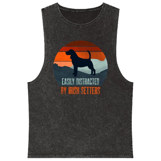 Easily Distracted By Irish Setters Dog Walking Mineral Wash Tank Tops