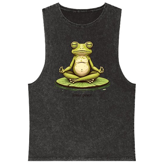Funny Zen Frog Meditating on Lily Pad – Yoga Mineral Wash Tank Tops