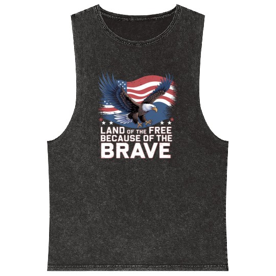 Land of the Free Because of the Brave Mineral Wash Tank Tops