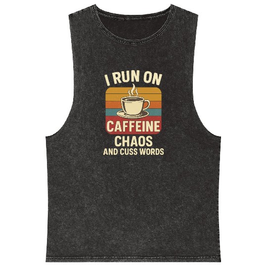 Caffeine Chaos Retro Design Mineral Wash Tank Tops