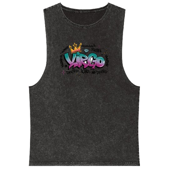 Virgo Graffiti Zodiac Art Mineral Wash Tank Tops
