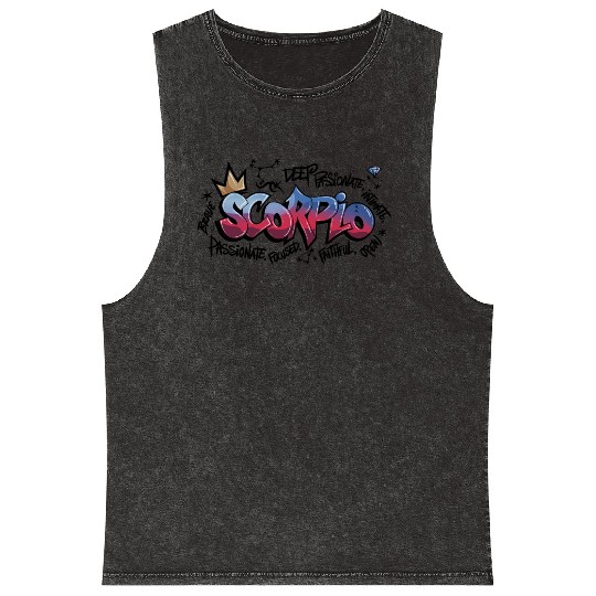 Scorpio Graffiti Zodiac Art Mineral Wash Tank Tops