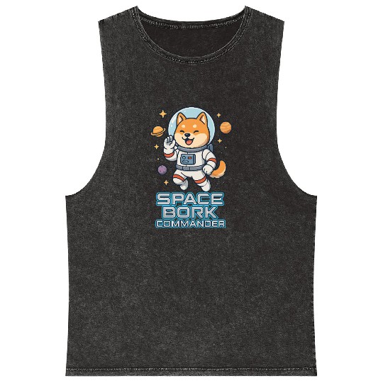 Space Bork Commander Cute Shiba Inu Astronaut F Mineral Wash Tank Tops