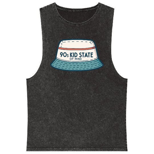 90s Kid State Of Mind Bucket Hat Retro 90s Mineral Wash Tank Tops
