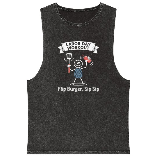 Workout Reps of Flip Burger Sip Sip Labor Day Mineral Wash Tank Tops