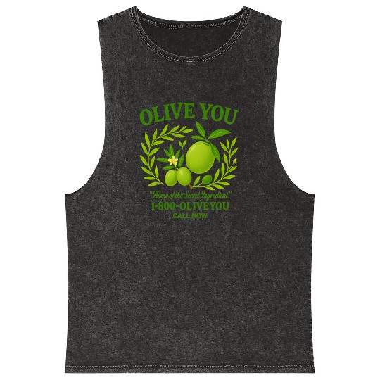 Olive You Cute Vintage Pun Graphic Mineral Wash Tank Tops