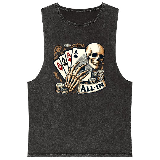Casino Cards Gambling Skeleton Hand Gothic Mineral Wash Tank Tops