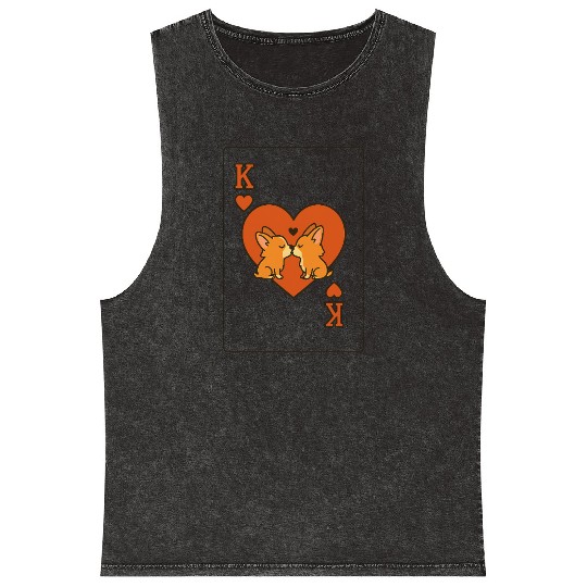 Du Du Corgi King of Hearts – Cute Poker Card Mineral Wash Tank Tops